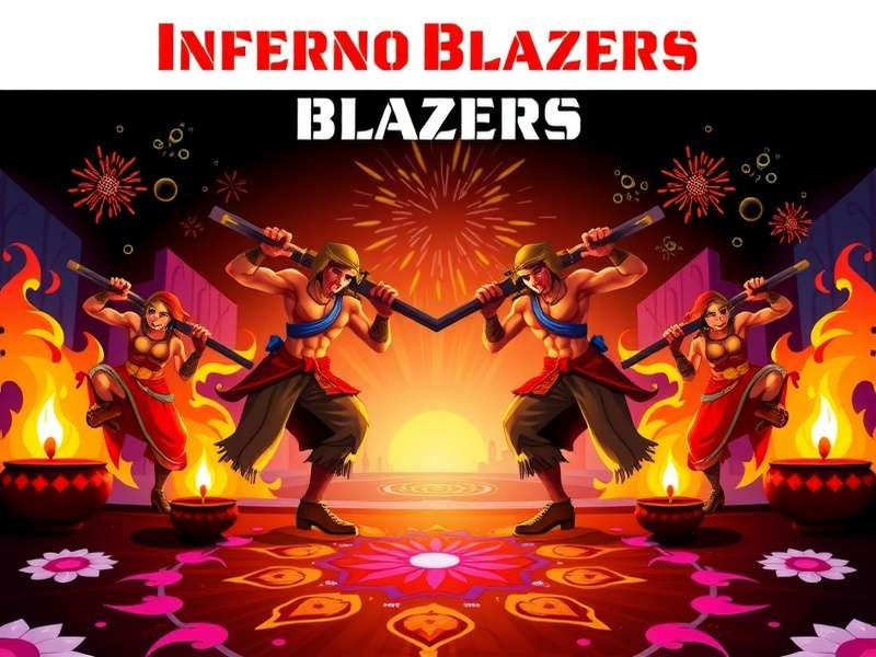 Inferno Blazers game banner featuring fire warriors in combat